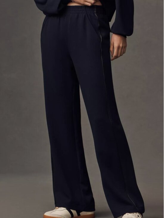 Maeve Pants - NWT Maeve The Brooklin Knit Navy Wide-Leg Pull-On Casual Pants Large